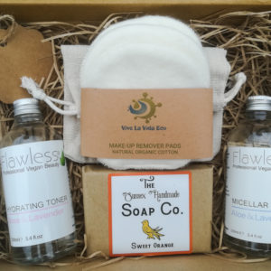 Gift Box containing Hydrating Toner, Micellar Water, 3 Makeup Remover Pads and Sweet Orange Soap Bar