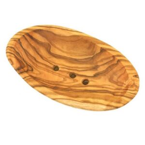 Oval Olive Wood Soap Dish with drainage holes