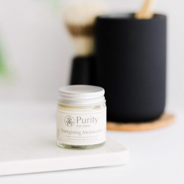 Purity for Men Energising Moisturiser in a glas jar