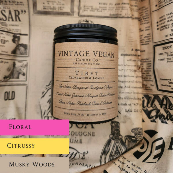 Vintage Vegan Candle Co Tibet Soy Wax Candle - Cedarwood & Jasmine