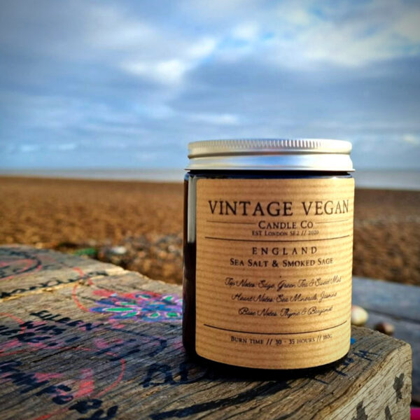 Vintage Vegan Candle Co England Soy Wax Candle - Smoked Sage and Sea Salt