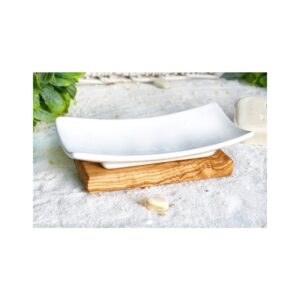 Porcelain & Olive Wood Soap Dish